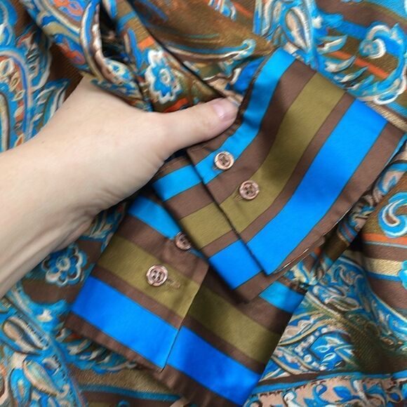 Belle Kim Gravel Pop over 1/4 button front Long Sleeves paisley silky texture 2X - Picture 6 of 13